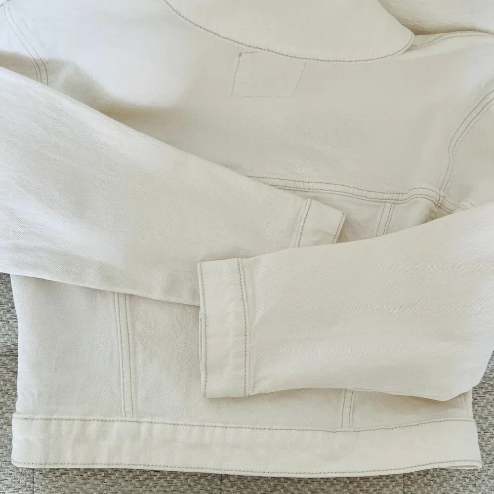 Abercrombie & Fitch NEW! Cropped Denim Jean Jacket In Cream/Bleached Wash XS - Picture 12 of 15